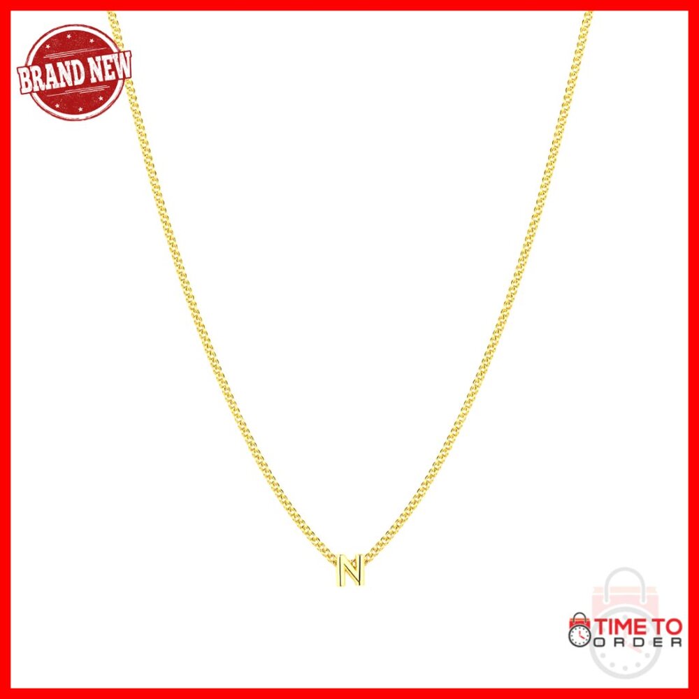 Mini Alphabet Initial Charm Necklace Gold Plated Brass Adjustable Chain Timeless